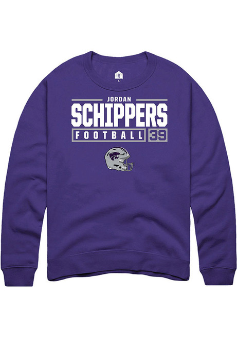 Jordan Schippers Rally Mens Purple K-State Wildcats NIL Stacked Box Crew Sweatshirt