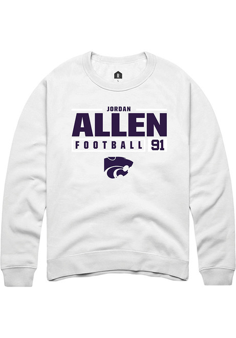 Jordan Allen Rally Mens White K-State Wildcats NIL Stacked Box Crew Sweatshirt