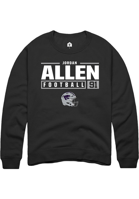 Jordan Allen Rally Mens Black K-State Wildcats NIL Stacked Box Crew Sweatshirt