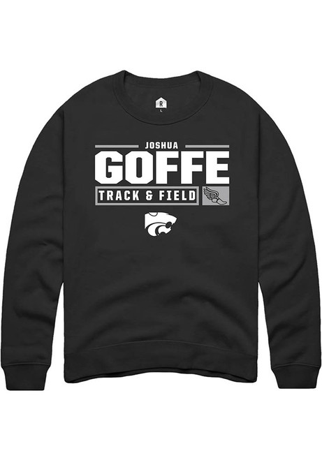 Joshua Goffe Rally Mens Black K-State Wildcats NIL Stacked Box Crew Sweatshirt