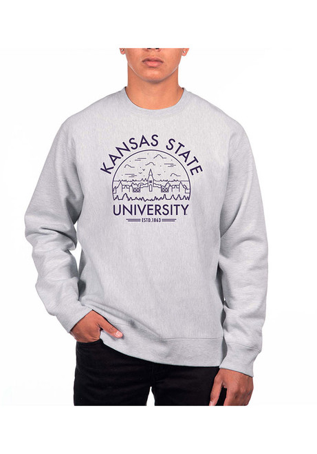 Mens K-State Wildcats Grey Uscape Premium Heavyweight Crew Sweatshirt