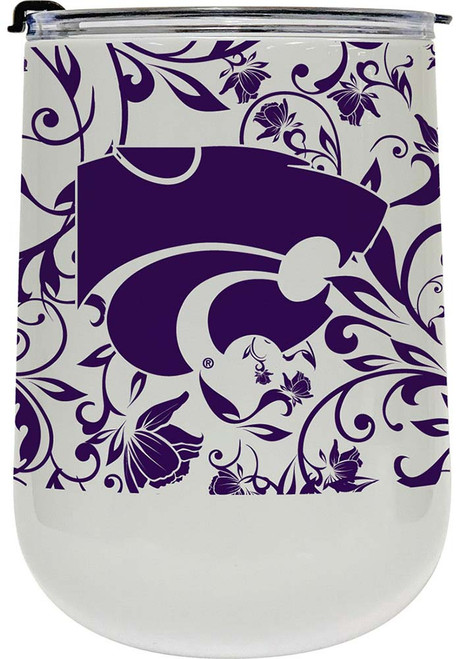 Purple K-State Wildcats 18oz Floral Curved Stainless Steel Stemless