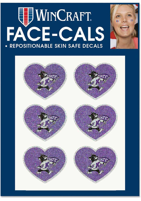 Purple K-State Wildcats 6pk Glitter Heart Tattoo