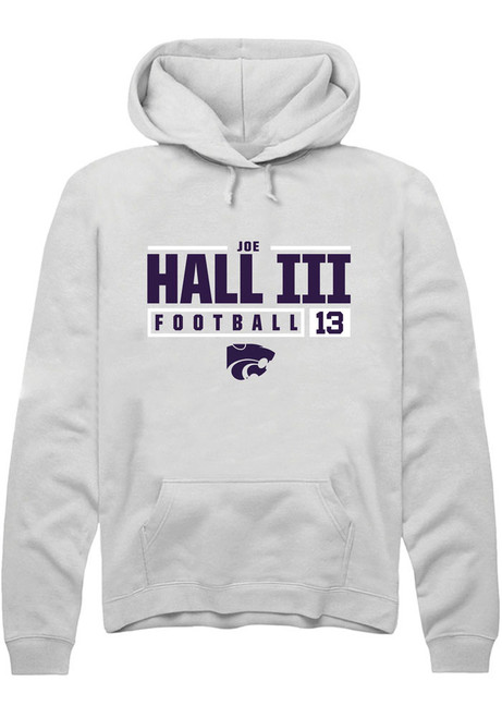 Joe Hall III Rally Mens White K-State Wildcats NIL Stacked Box Hooded Sweatshirt