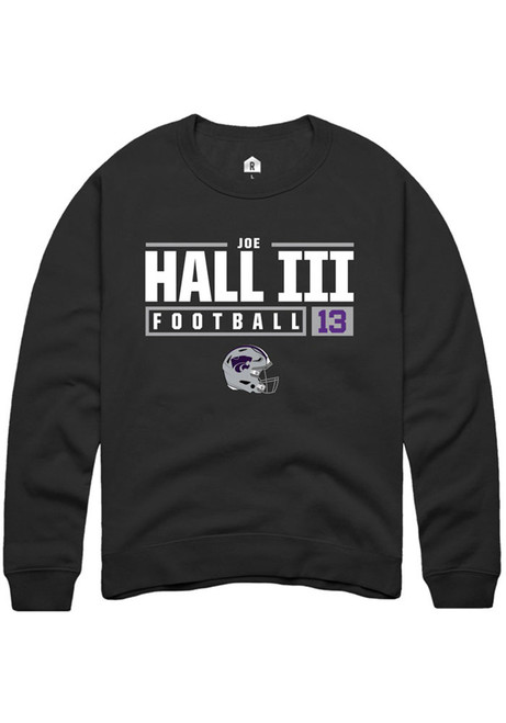 Joe Hall III Rally Mens Black K-State Wildcats NIL Stacked Box Crew Sweatshirt