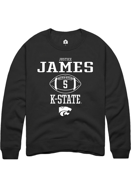 Justice James Rally Mens Black K-State Wildcats NIL Sport Icon Crew Sweatshirt