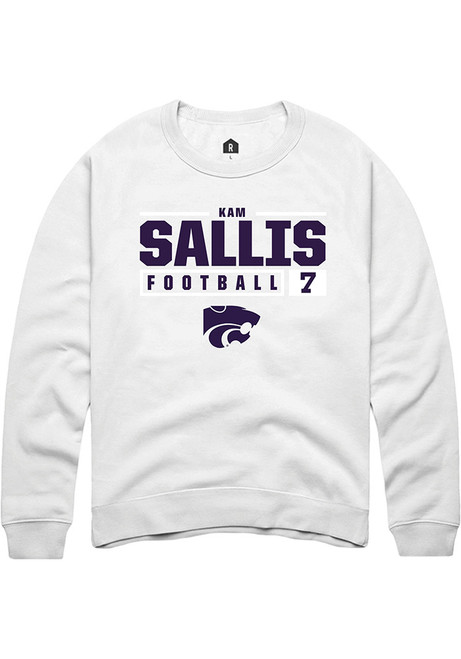 Kameron Sallis Rally Mens White K-State Wildcats NIL Stacked Box Crew Sweatshirt