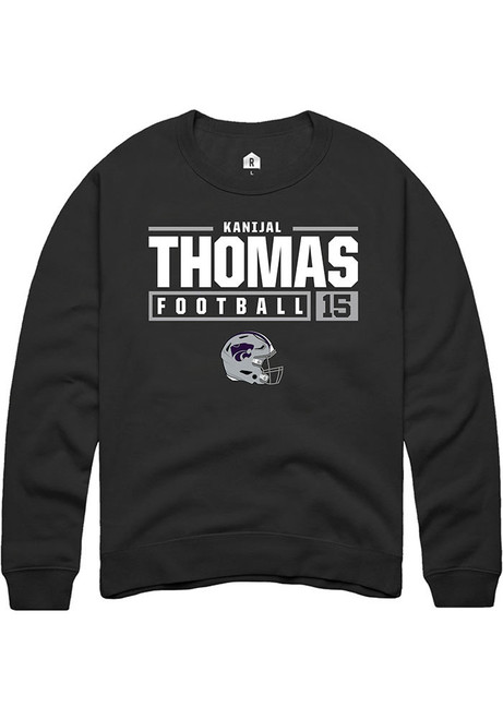 Kanijal Thomas Rally Mens Black K-State Wildcats NIL Stacked Box Crew Sweatshirt