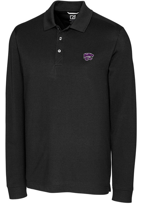Mens K-State Wildcats Black Cutter and Buck Advantage Long Sleeve Polo Shirt