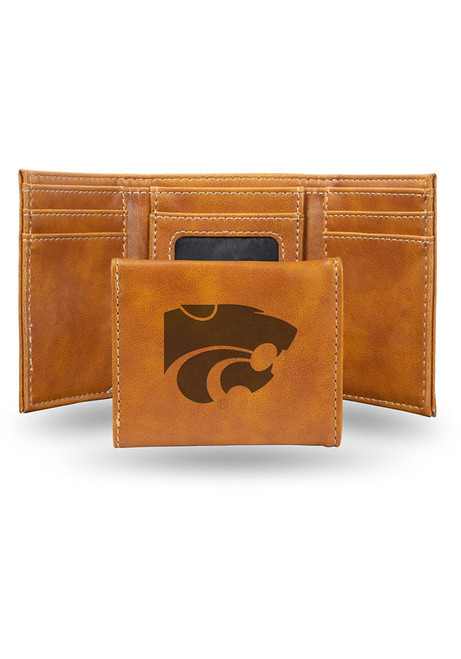 Laser Engraved K-State Wildcats Mens Trifold Wallet - Brown