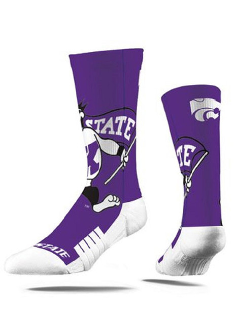 K-State Wildcats Strideline Mascot Mens Crew Socks - Purple