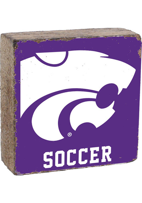 White K-State Wildcats 6x6x2 Soccer Rustic Block Sign