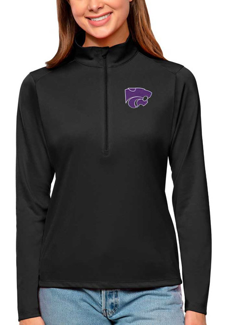 Womens K-State Wildcats Black Antigua Tribute Qtr Zip Pullover