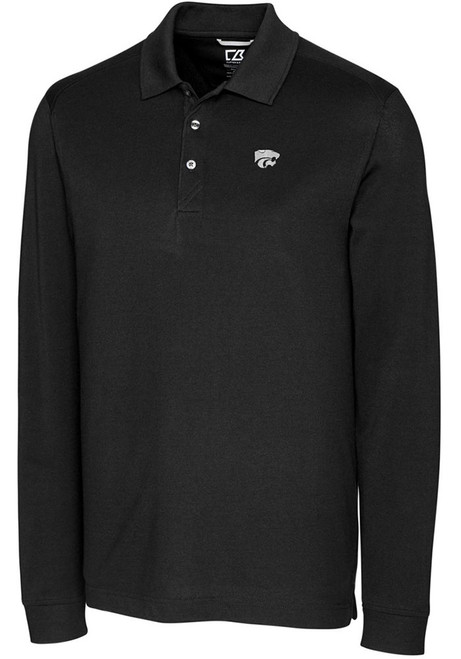 Mens K-State Wildcats Black Cutter and Buck Advantage Pique Long Sleeve Polo Shirt