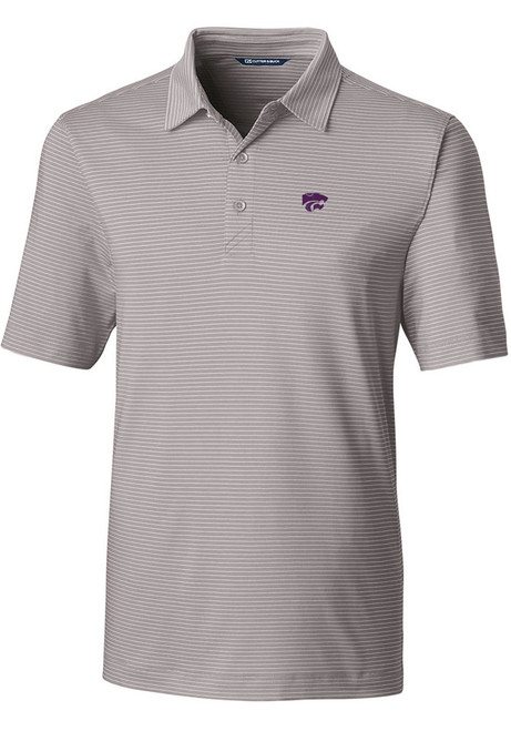 Mens K-State Wildcats Grey Cutter and Buck Forge Pencil Stripe Short Sleeve Polo Shirt