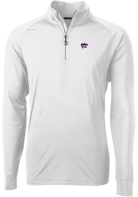 Mens K-State Wildcats White Cutter and Buck Adapt Eco Knit 1/4 Zip Pullover