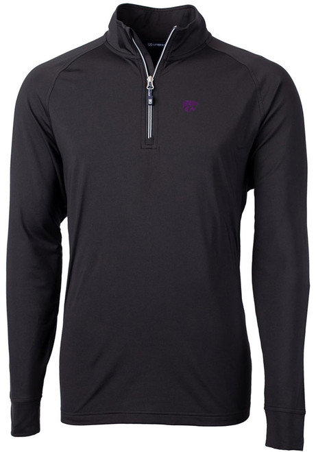 Mens K-State Wildcats Black Cutter and Buck Adapt Eco Knit Power Cat Qtr Zip Pullover