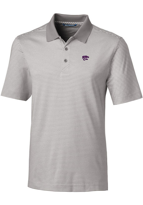 Mens K-State Wildcats Grey Cutter and Buck Forge Tonal Stripe Short Sleeve Polo Shirt
