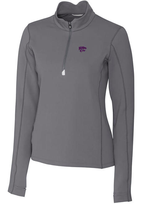 Womens K-State Wildcats Grey Cutter and Buck Traverse 1/4 Zip Pullover