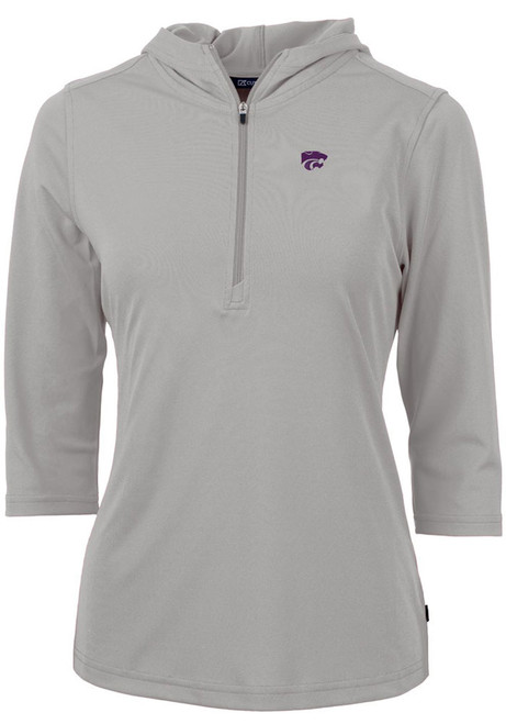 Womens K-State Wildcats Grey Cutter and Buck Virtue Eco Pique Hooded Sweatshirt