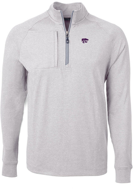 Mens K-State Wildcats Grey Cutter and Buck Adapt Eco Knit Power Cat Qtr Zip