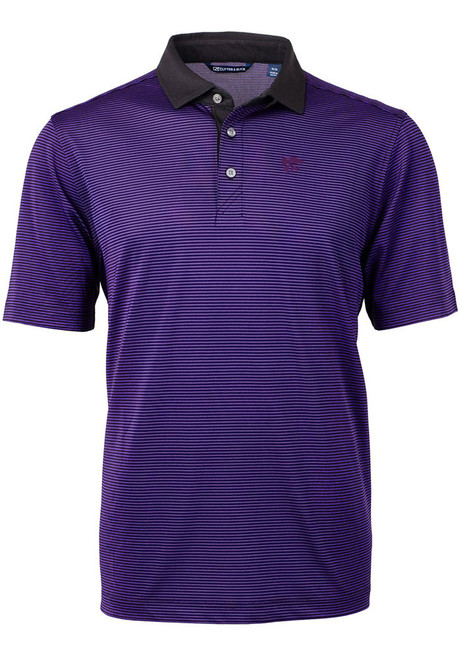 Mens K-State Wildcats Purple Cutter and Buck Virtue Eco Pique Micro Stripe Short Sleeve Polo Shirt