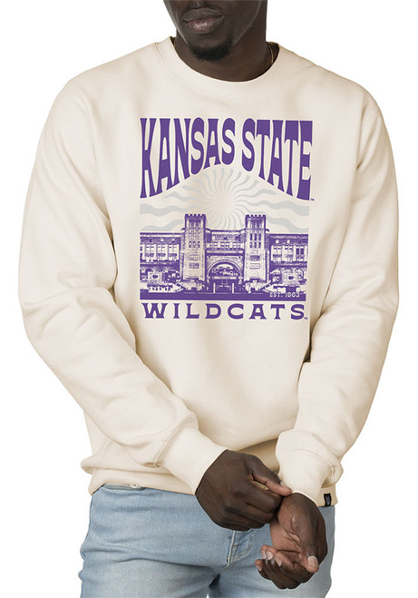 Mens K-State Wildcats White Uscape Premium Heavyweight Crew Sweatshirt