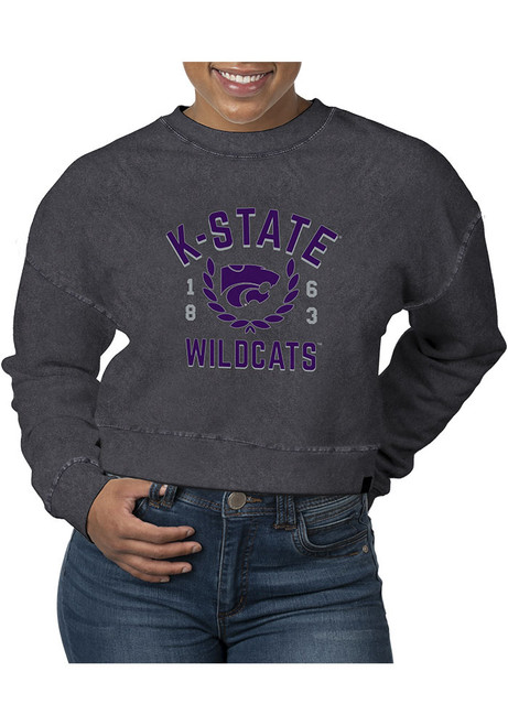 Womens K-State Wildcats Black Uscape Pigment Dyed Crop Crew Sweatshirt