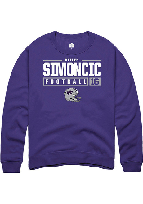 Kellen Simoncic Rally Mens Purple K-State Wildcats NIL Stacked Box Crew Sweatshirt