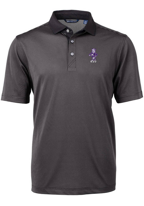 K-State Wildcats Black Cutter and Buck Vault Virtue Eco Pique Micro Stripe Big and Tall Polo