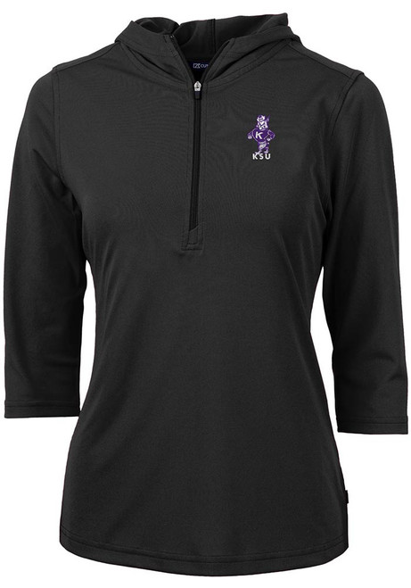 Womens K-State Wildcats Black Cutter and Buck Virtue Eco Pique Vault Hooded Sweatshirt