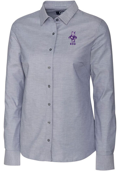 Womens K-State Wildcats Charcoal Cutter and Buck Vault Stretch Oxford Long Sleeve Dress Shirt