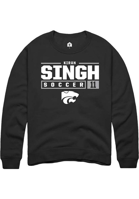 Kiran Singh Rally Mens Black K-State Wildcats NIL Stacked Box Crew Sweatshirt