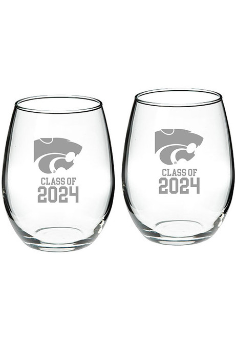 White K-State Wildcats Class of 2024 Hand Etched Crystal 2 Piece Stemless Wine Glass