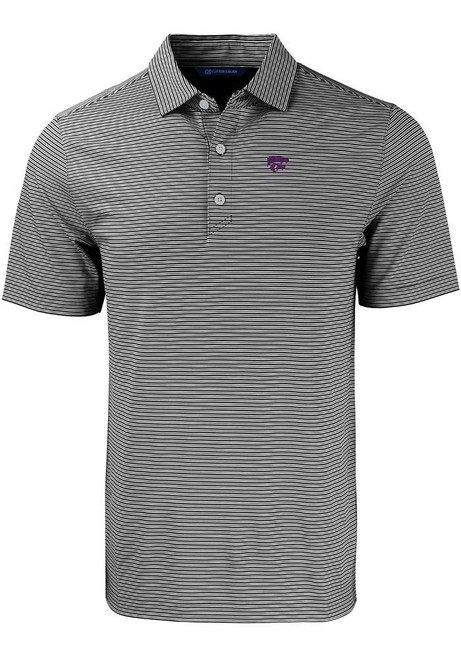Mens K-State Wildcats Black Cutter and Buck Forge Double Stripe Short Sleeve Polo Shirt
