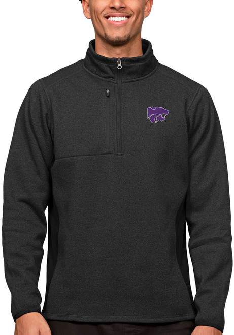 Mens K-State Wildcats Black Antigua Course Qtr Zip Pullover