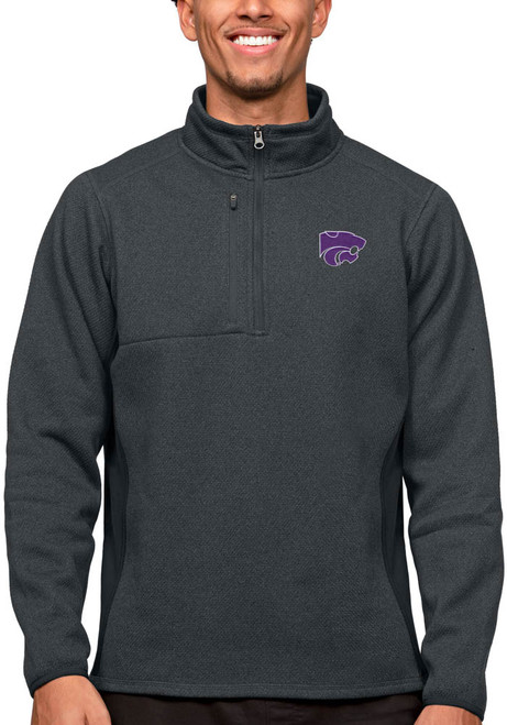 Mens K-State Wildcats Charcoal Antigua Course 1/4 Zip Pullover