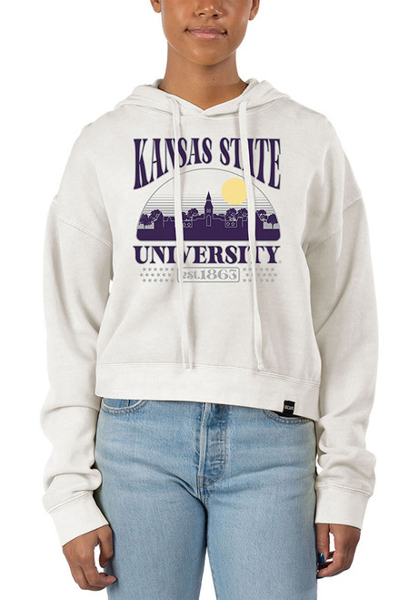 Womens K-State Wildcats White Uscape Pigment Dyed Crop Hooded Sweatshirt