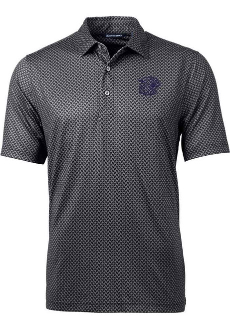 Mens K-State Wildcats Black Cutter and Buck Pike Banner Print Short Sleeve Polo Shirt