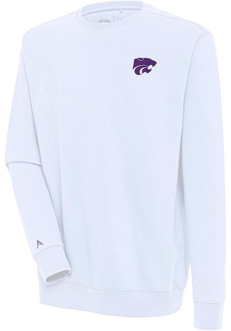 Mens K-State Wildcats White Antigua Victory Crew Sweatshirt