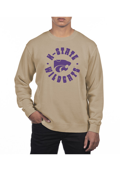 Mens K-State Wildcats Tan Uscape Pigment Dyed Fleece Crew Sweatshirt