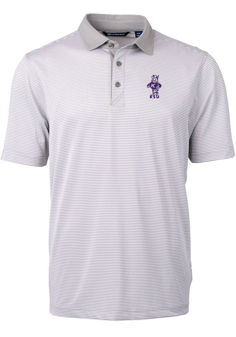Mens K-State Wildcats Grey Cutter and Buck Virtue Eco Pique Vault Short Sleeve Polo Shirt