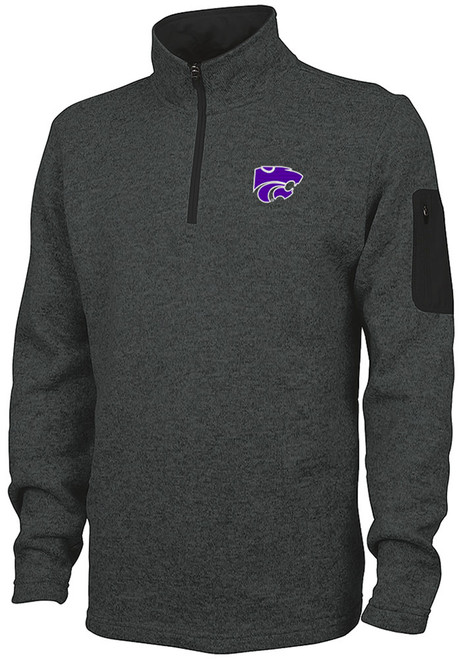 Mens Charcoal K-State Wildcats Heathered Fleece Qtr Zip Pullover