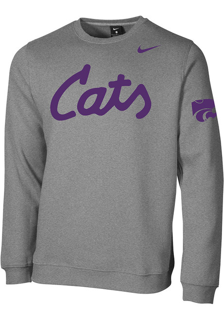 Mens K-State Wildcats Grey Nike 2019 Football Club Fleece Crew Sweatshirt