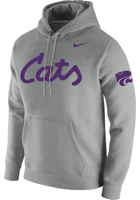 Mens K-State Wildcats Grey Nike 2019 Football Club Fleece Hooded Sweatshirt