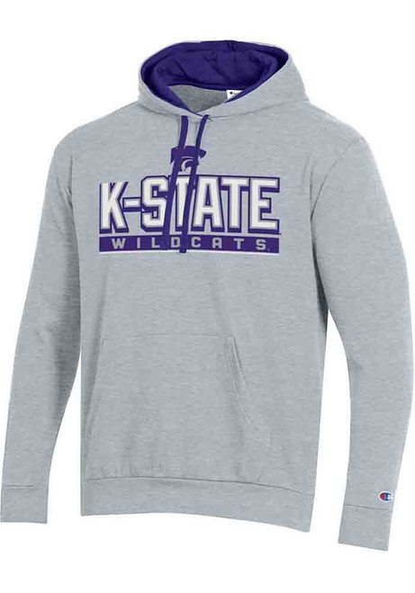 Mens K-State Wildcats Grey Champion Stadium Flat Name Hooded Sweatshirt