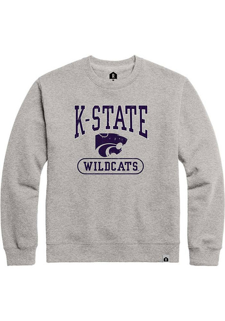 Mens Grey K-State Wildcats Open Pillow Crew Sweatshirt