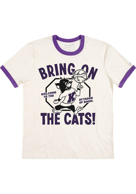 K-State Wildcats White Homefield Retro Basketball Ringer Short Sleeve Fashion T Shirt