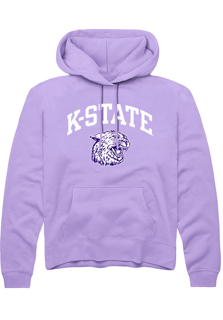 Mens K-State Wildcats Lavender Rally Triblend Vintage Arch Mascot Long Sleeve Fashion Hood