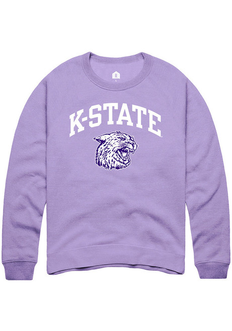 Mens K-State Wildcats Lavender Rally Triblend Vintage Arch Mascot Fashion Sweatshirt